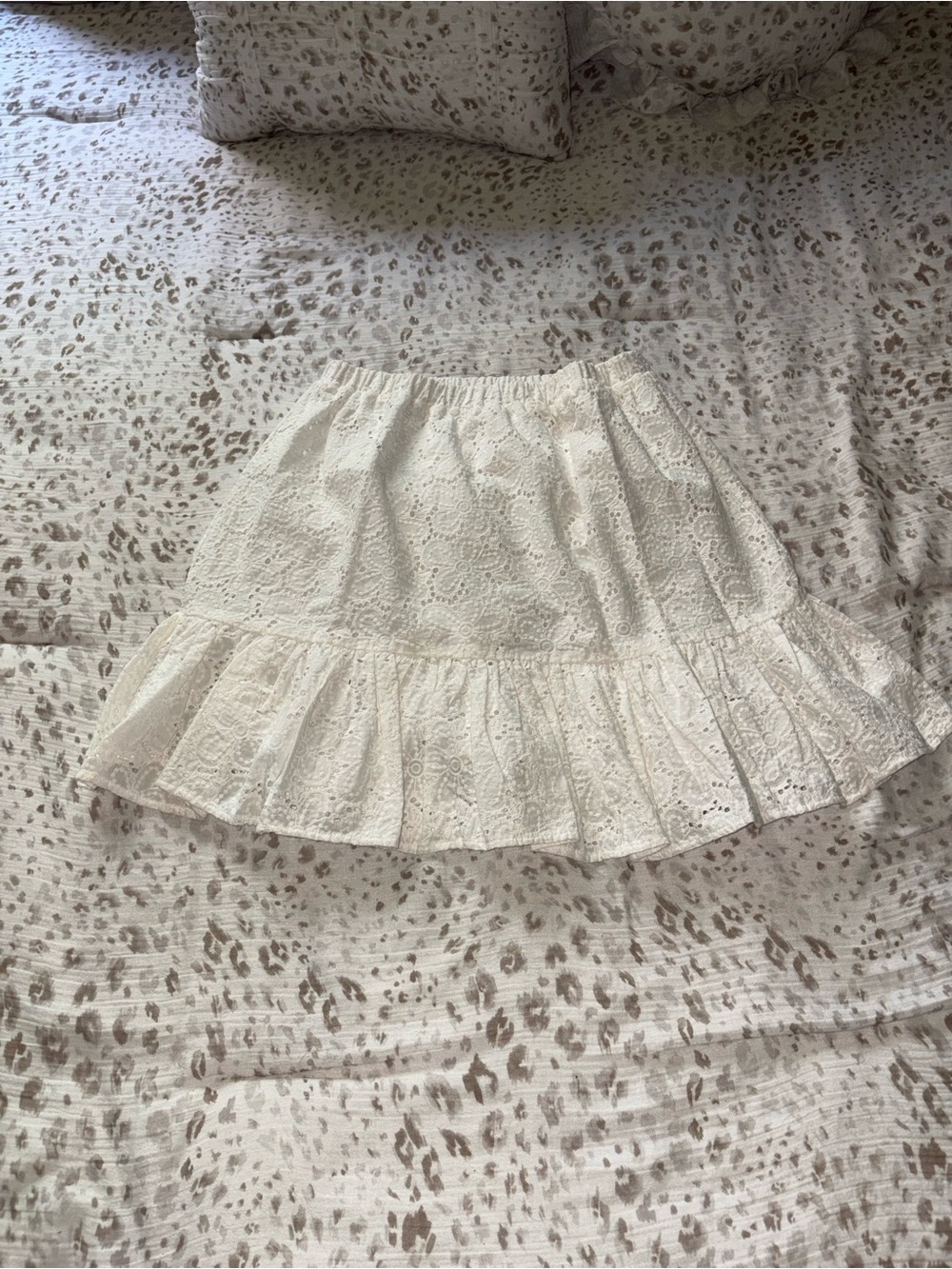 Express White Eyelet Ruffle Mini Skirt